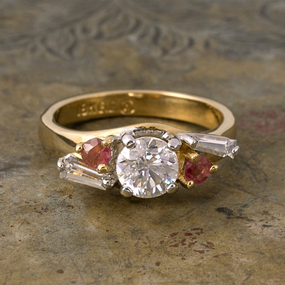 Vintage Ring Cubic Zirconia with Genuine Ruby Sto… - image 1