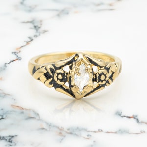 Women&#39;s Ring Cubic Zirconia Vintage Ring Antique 18k Yellow Gold plated Marquise Stone R1374-CZAY Crystal Gold Vintage Jewelry Engagement
