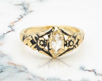 Women's Ring Cubic Zirconia Vintage Ring Antique 18k Yellow