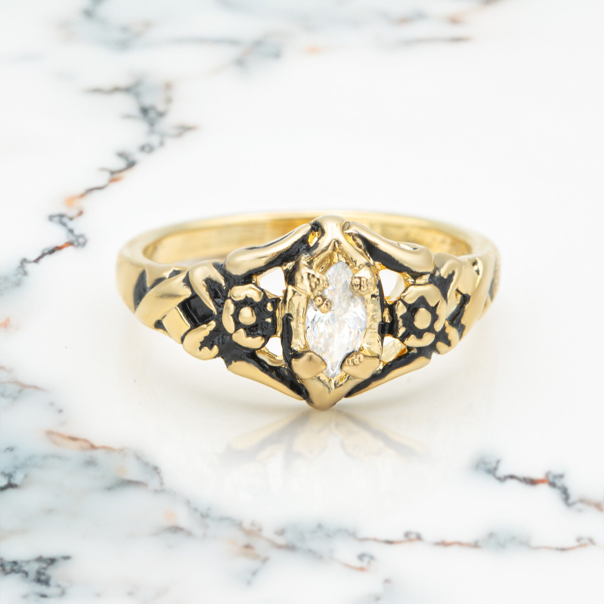 激安 超特価商店街  Zirconia Cubic Ring Women's Vintage Yellow 18k Antique Ring アクセサリー