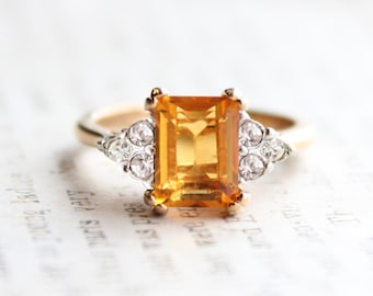 Vintage Topaz Ring: Swarovski Crystals, 18k Gold Electroplate, November Birthstone