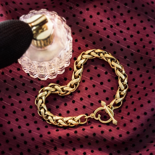 Vintage Oscar De La Renta gebürstetes goldfarbenes geflochtenes Gliederarmband #OSB-618-BY