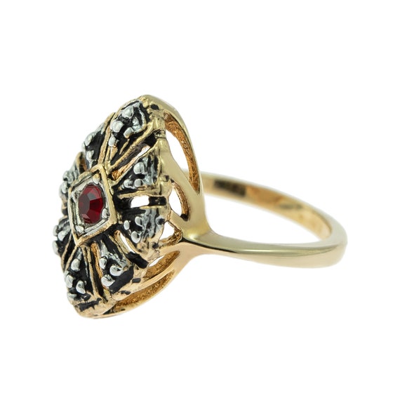 Vintage Ring Antique 18k Gold Ring Ruby Swarovski… - image 6