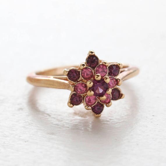 Vintage Ring Rose and Amethyst Swarovski Crystal … - image 1