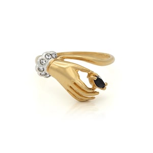 Anel de cristal austríaco vintage: joia vitoriana galvanizada em ouro 18k