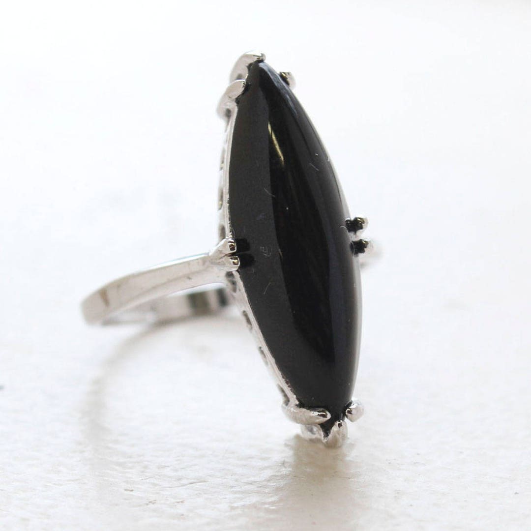Vintage Ring Real Onyx Ring Antique 18k White Gold Silver