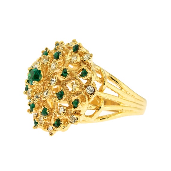 Vintage Ring Emerald and Clear Swarovski Crystal … - image 6