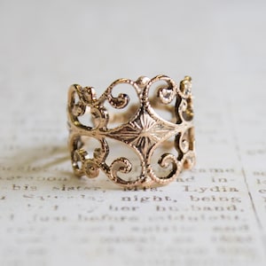 Vintage Filigree Ring: 18k Gold Plated Edwardian Style Band