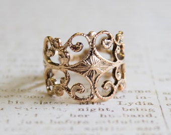 Vintage Ring Filigree Ring Antique 18k Gold Edwardian Style Womans Ornate Handmade Jewelry #R553 - Limited Stock - Never Worn