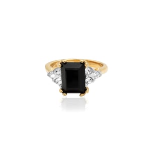 Vintage Ring Black and Clear Crystals Gold Plated Womans Jewlery Small Victorian Antique Ring Limited Stock Never Worn Engagement Ring