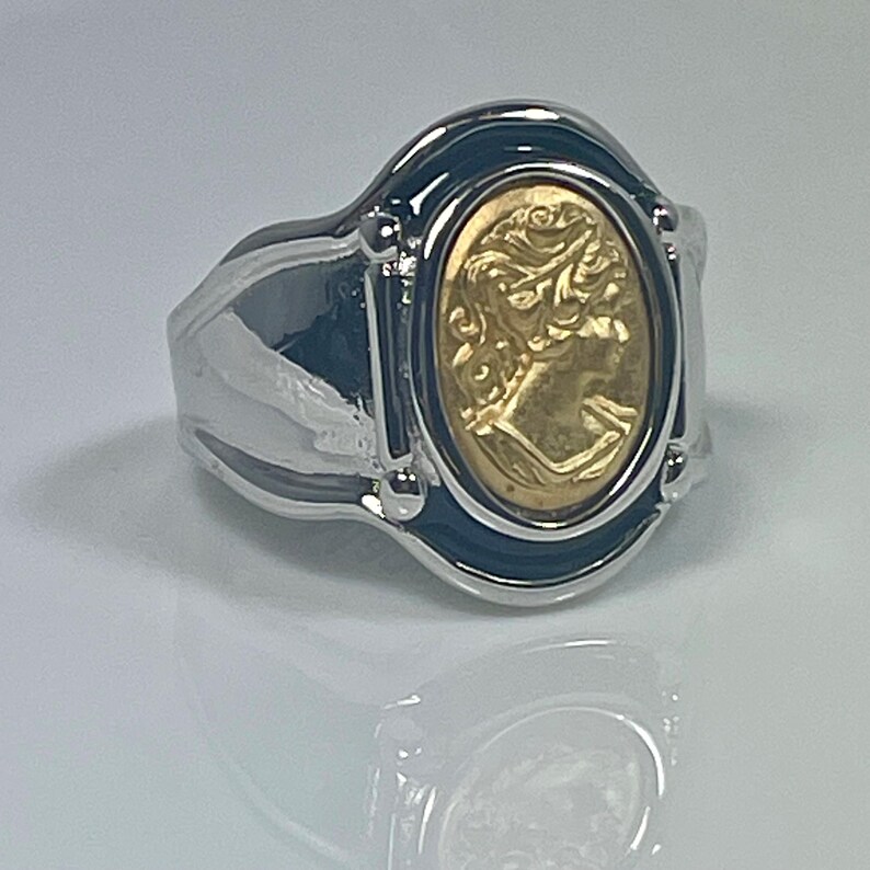 Vintage Womens White and Yellow Gold Cameo 18k Gold Electroplated Ring