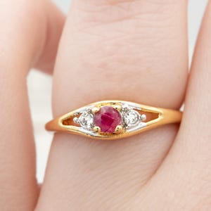 Vintage Genuine Ruby with Clear Austrian Crystal Accents 18k Gold Womans Antique Rings R2891 - Limited Stock - Never Worn