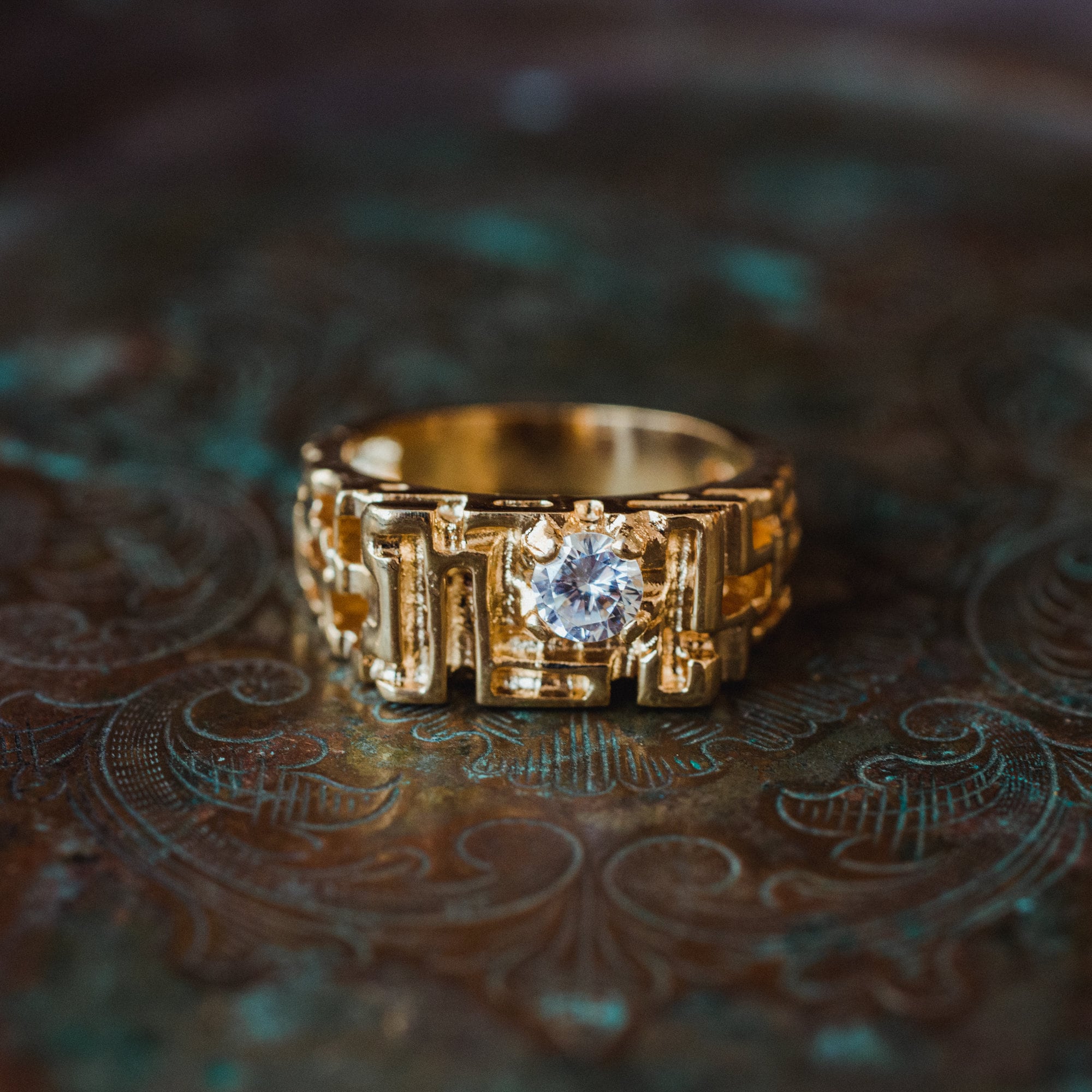 Vintage Edwardian Style Nugget Ring: 18k Gold Electroplated Cubic