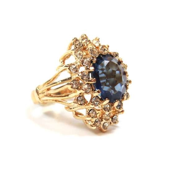 Vintage Ring Sapphire and Clear Swarovski Crystal… - image 2