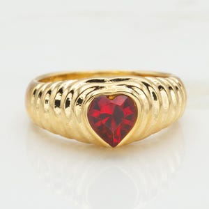 Vintage Ring Ruby Swarovski Crystal Heart Ring 18k Gold Antique Womans Handmade Jewelry R2063 - Limited Stock - Never Worn
