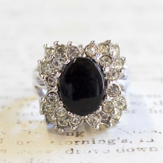 特価商品  Ring Vintage Genuine 18k Crystals Swarovski Clear Ring Onyx アクセサリー