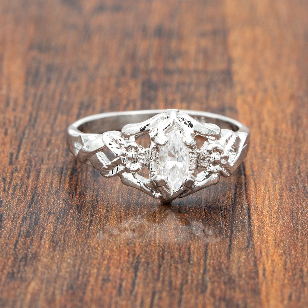 Nadjak品18金(´∀｀)フランスアンティーク Vintage 18k Gold Electroplate Cubic Zirconia Ring Size 8