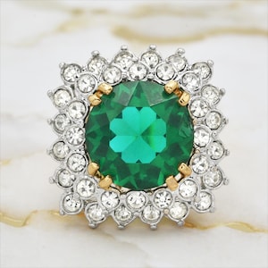 Vintage Emerald Swarovski Kristall Cocktailring: 18k vergoldet