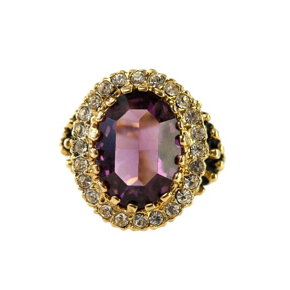 Vintage Ring Amethyst and Clear Crystal 18k Antiq… - image 3