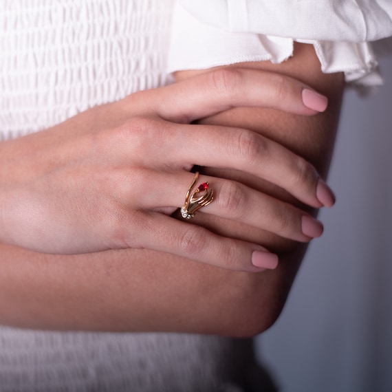 Vintage Ruby Ring: 18k Gold Electroplated, Austri… - image 2