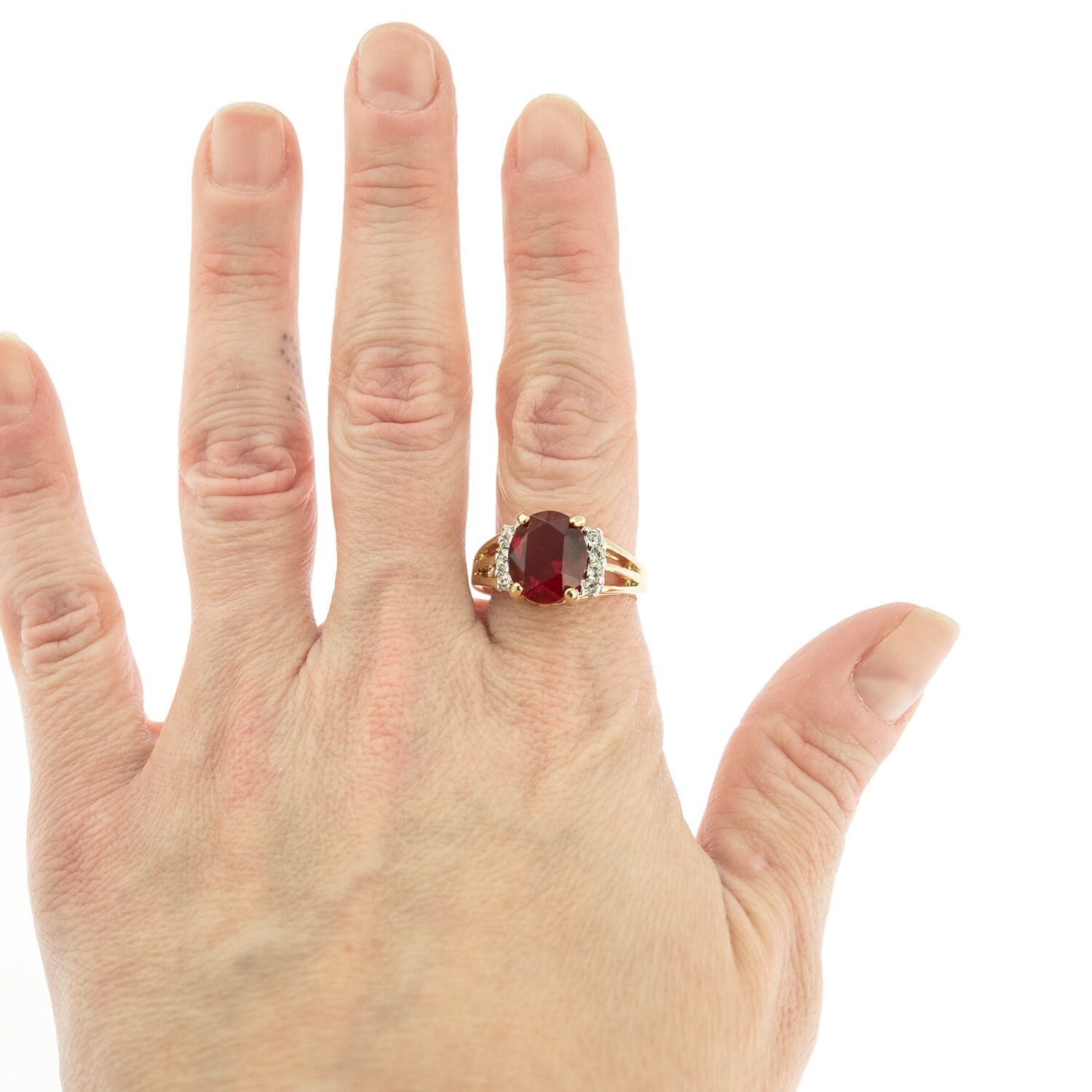 Vintage Ring 1980's Ruby Cubic Zirconia Ring With Clear
