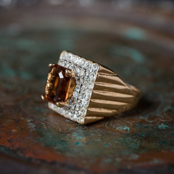 Vintage Ring Black Clear Swarovski Crystal Cocktail Ring 18K Gold Big Victorian Statement Handmade Jewelry R618 | PVD Vintage Jewelry Amethyst / 11