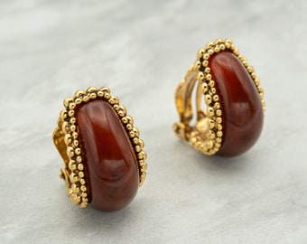 Vintage Earrings Oscar de la Renta Clip Earrings Gold with Carnelian Stones Antique Earring Jewlery OSE-13500-C - Limited Stock - Never Worn