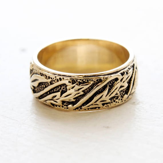Buy Vintage Ring 18k Antiqued Yellow Gold Carved Leaf Design Ring Band R1000 Antique Rings Online in India Etsy
