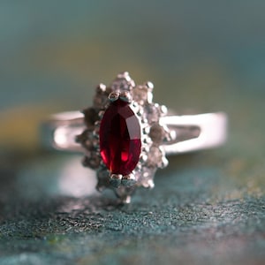 Vintage Ruby Ring: Swarovski Crystals, 18k Gold Electroplated
