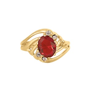 Vintage Ruby and Clear Swarovski Crystals 18k Yellow Gold Electroplated Band Ruby Antique Womans Ring Jewelry Big Cocktail Rings #R1143