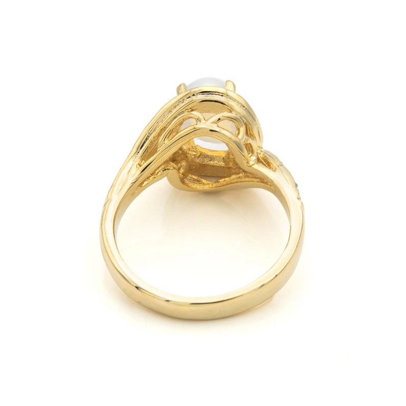 Vintage 18k Gold Electroplated Jelly Opal Ring with Swarovski Crystals image 5
