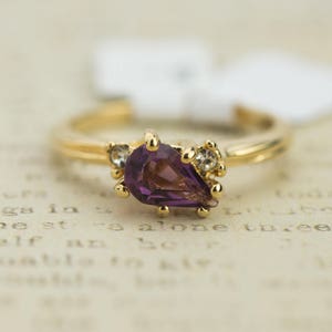 Vintage Amethyst Ring: 18k Gold & Swarovski Crystals, February Birthstone