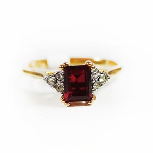 Vintage Ring Ruby and Clear Swarovski Crystals 18kt Gold July Birthstone Antique for Women #R996 - Limited Stock - Never Worn