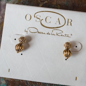 Vintage Earrings Designer Oscar De La Renta Antique Gold Tone Post Earrings Womans Jewelry #OSE-2408-G - Limited Stock - Never Worn