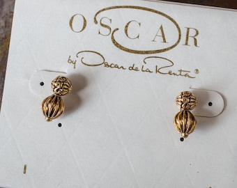 Vintage Oscar De La Renta Gold Tone Post Earrings