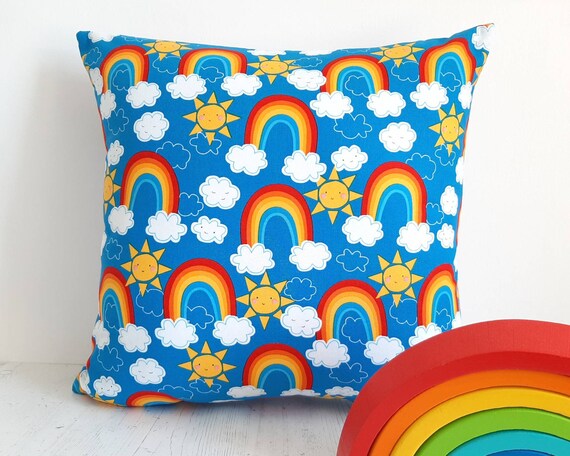Sunshine and Rainbow Bright coloured cushion, Rainbow cushion