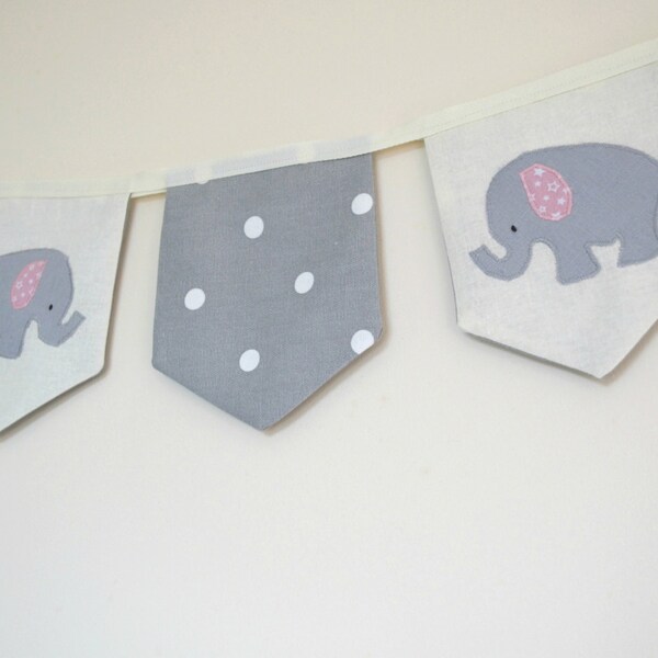 Cute Elephant Fabric Bunting - Pretty Pink and Grey themed bunting - Nursery decor