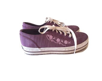 SOLD Vintage Purple 90s Platform Keds with Shiny Flowers