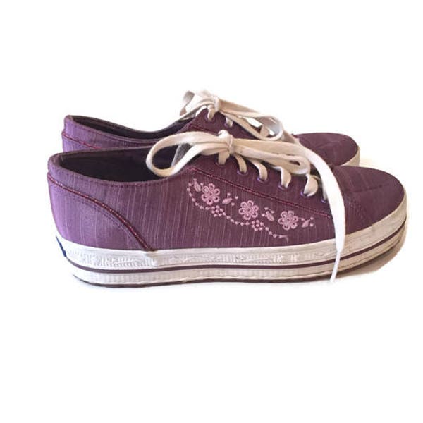 Vintage Purple 90s Platform Keds with Shiny Flowers