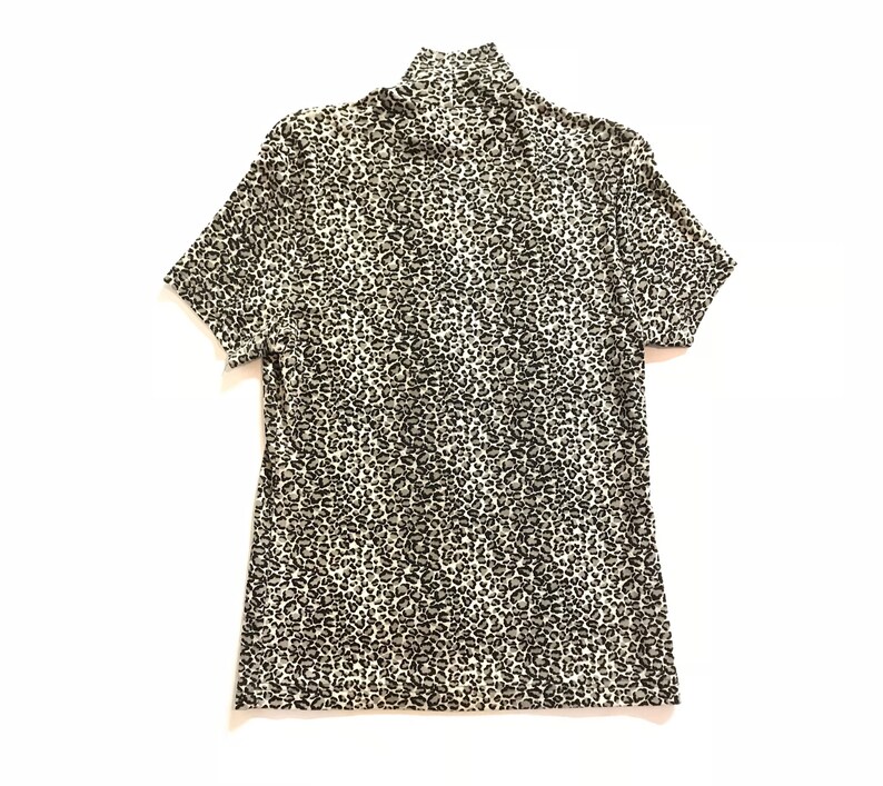 Vintage Stretchy Mock Turtleneck Black Cheetah Print Blouse