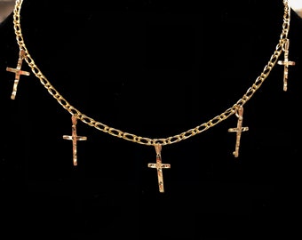 Cross Choker - Gold Renaissance Double Layer Cross And Pendant Necklace Cross Choker - Gold Renaissance Double Layer Cross And Pendant Necklace