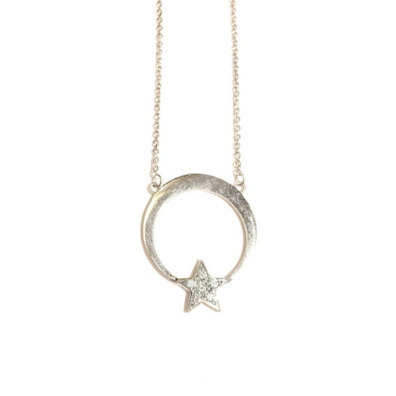 Moon and Diamond Star necklace in 14k Gold