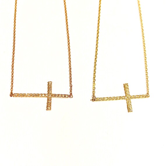Diamond Sideways Cross Necklace in 14k Gold