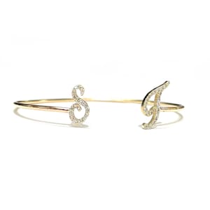 Diamond Initial Bangle in 14K Gold