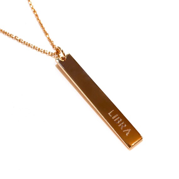 Vertical Zodiac Sign Bar Pendant in 14k Gold