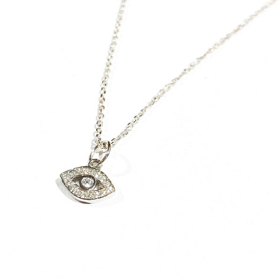 Petite Diamond Evil Eye Pendant in 14k Gold