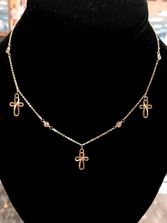 Diamond and Cross Necklace in 14k Gold