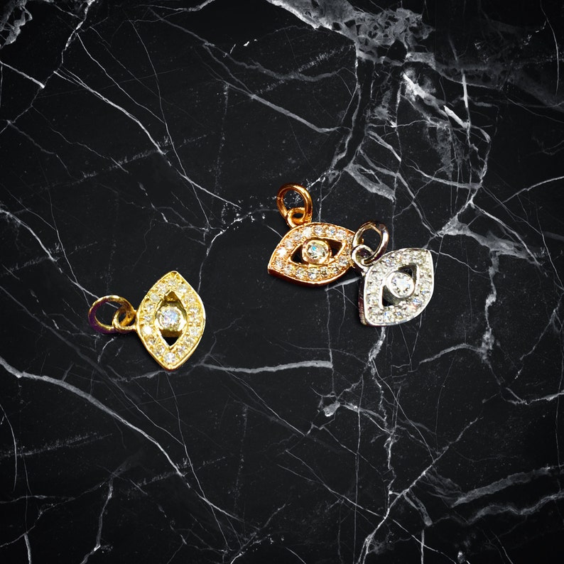 Petite Diamond Evil Eye Pendant in 14k Gold