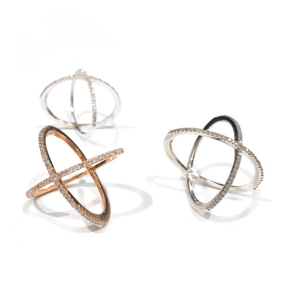 Diamond X Ring in 14k Gold