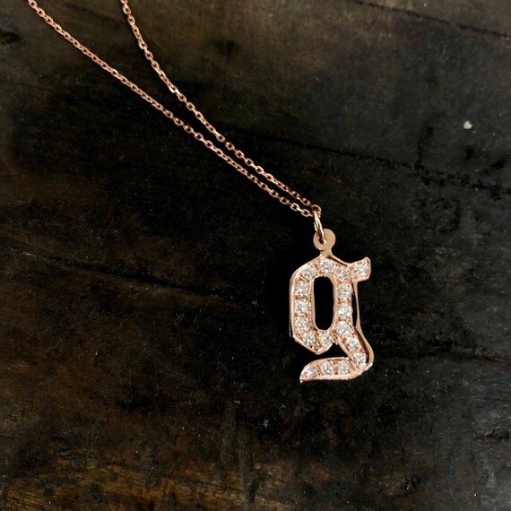 Large Diamond Initial Pendant in 14k Gold